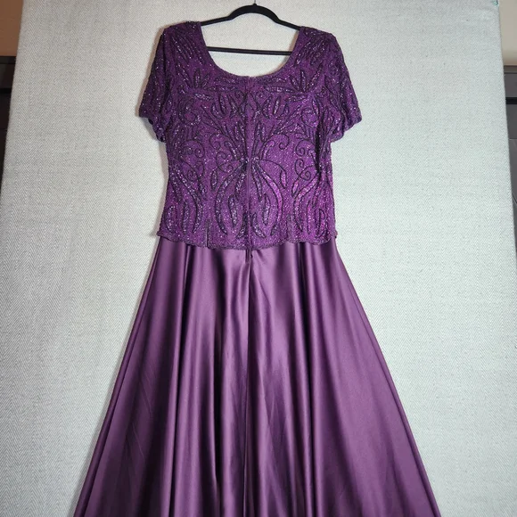 Vintage Stenay Plum Purple Glass Beaded 100% Silk Maxi Dress Womens Size 14 - Picture 4 of 15